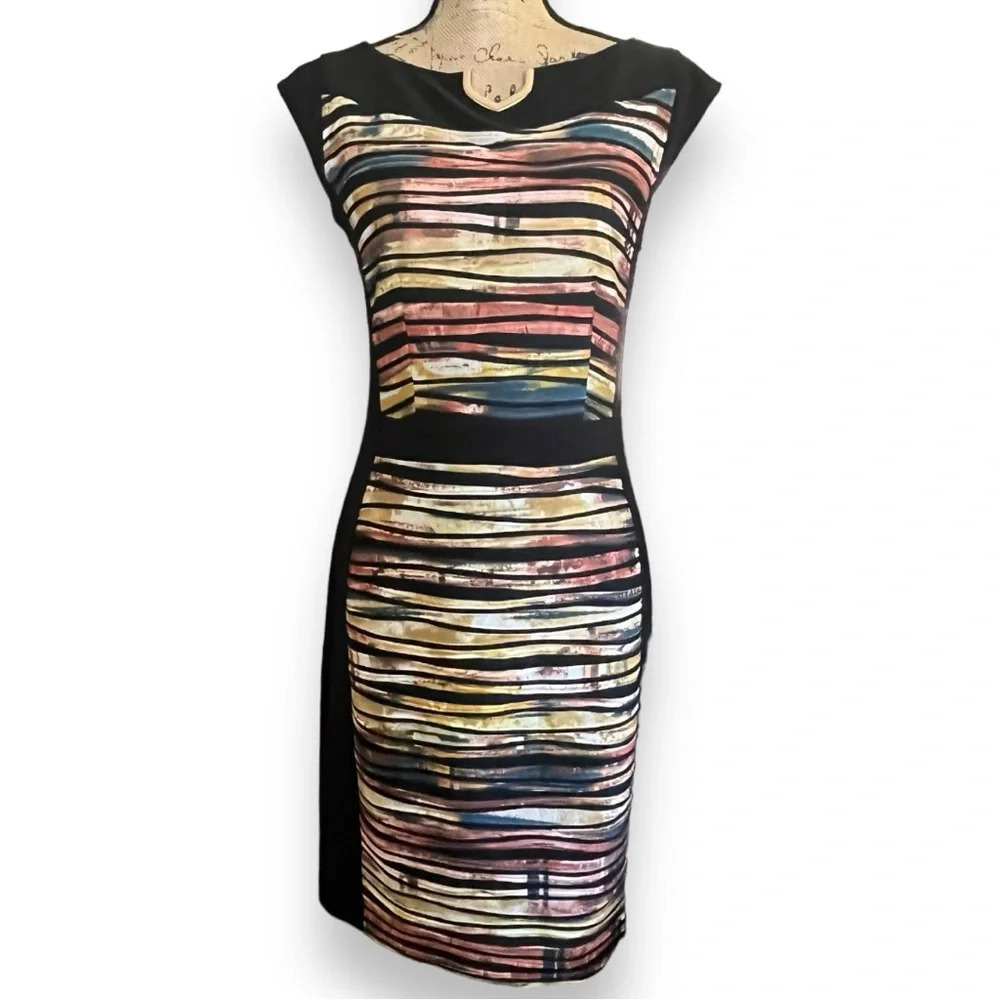 JOSEPH RIBKOFF Women's‎ Black Cap Sleeve Body Con Dress Size 8 | EUC